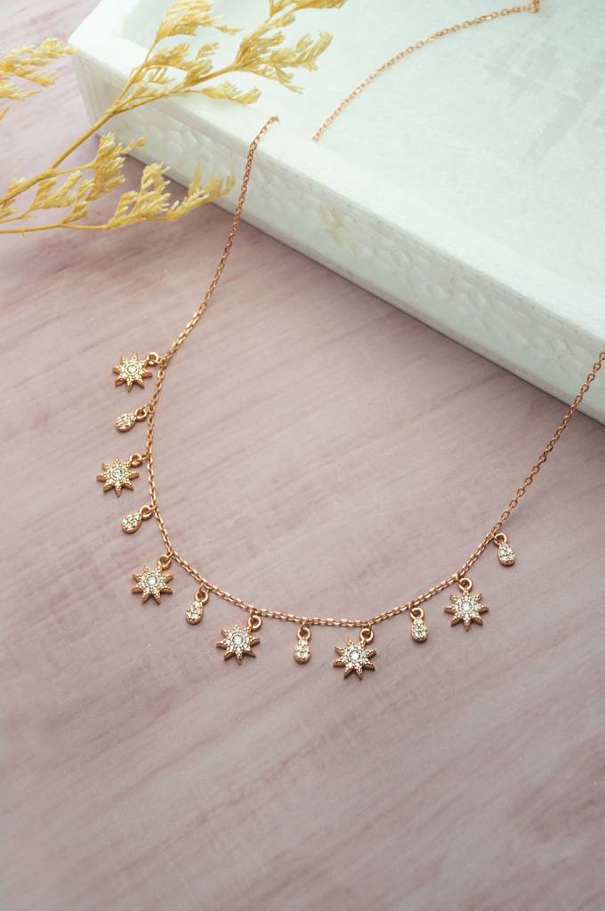 Sun Shine Charms Rose Gold Plated Sterling Silver Necklace Set : MZRNS885D2069