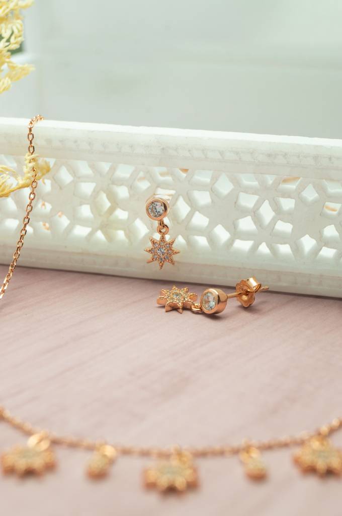 Sun Shine Charms Rose Gold Plated Sterling Silver Necklace Set : MZRNS885D2069