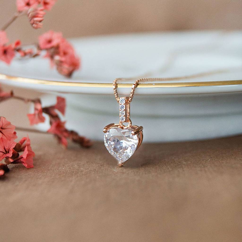 Mannash Lovable Heart Solitaire Rose Gold Plated Sterling Silver Pendant : MZRPC592D1410