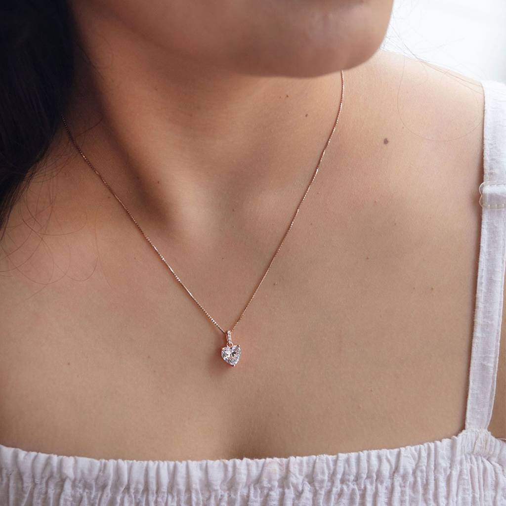 Mannash Lovable Heart Solitaire Rose Gold Plated Sterling Silver Pendant : MZRPC592D1410