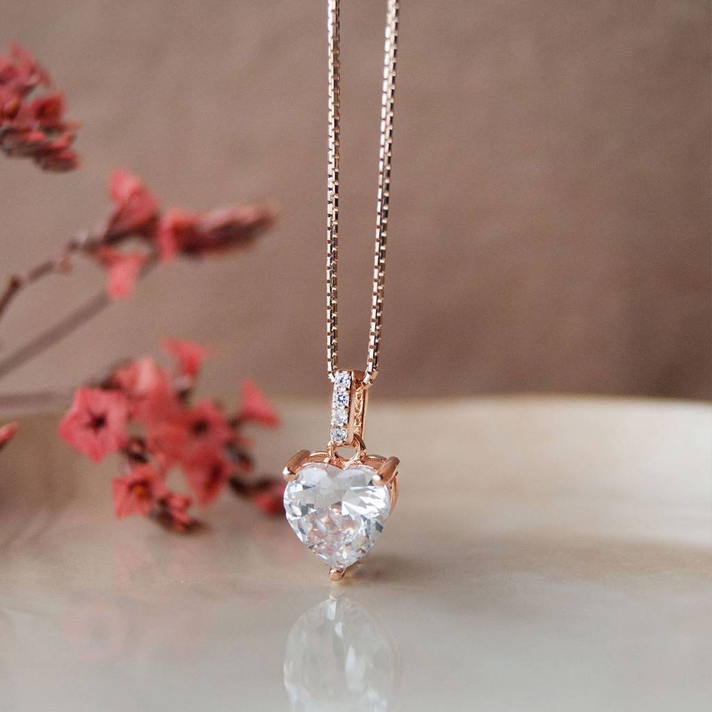 Mannash Lovable Heart Solitaire Rose Gold Plated Sterling Silver Pendant : MZRPC592D1410