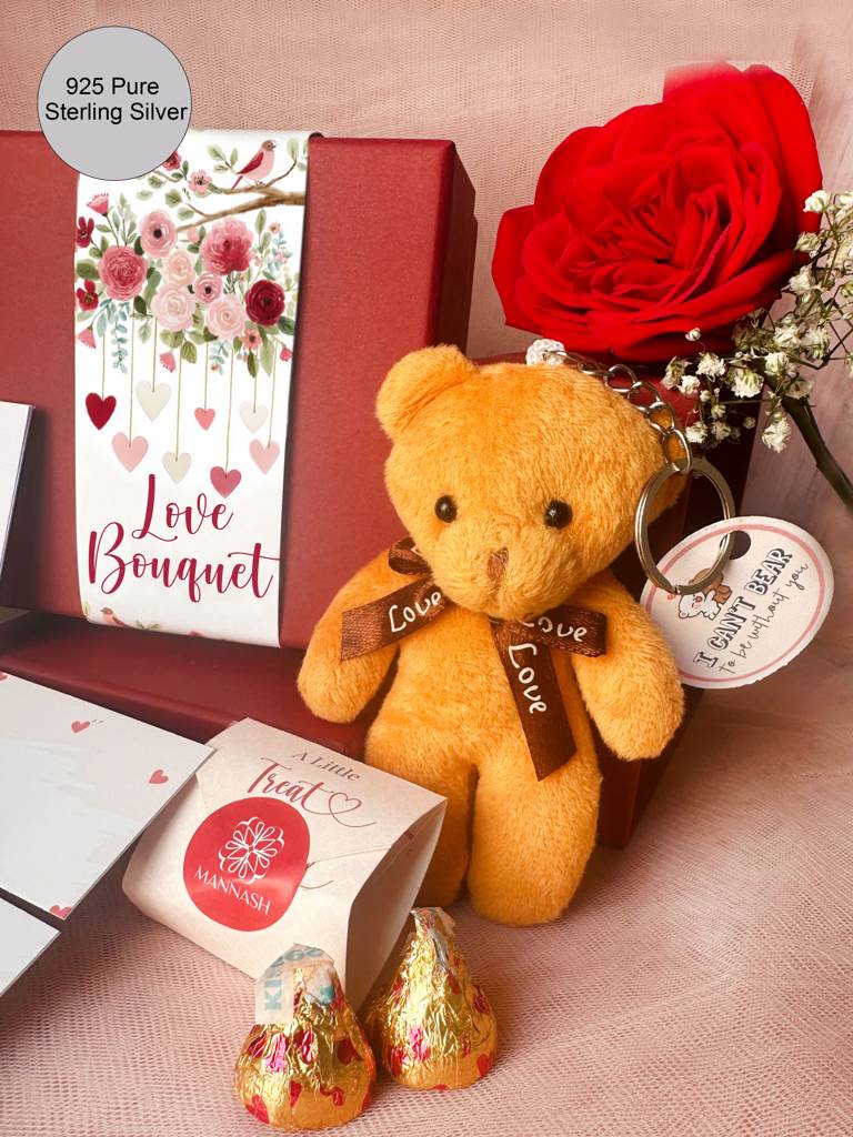 Mannash Romantic Love Bouquet Valentine Gift Box With Silver Bracelet : MZRVHB971D2399