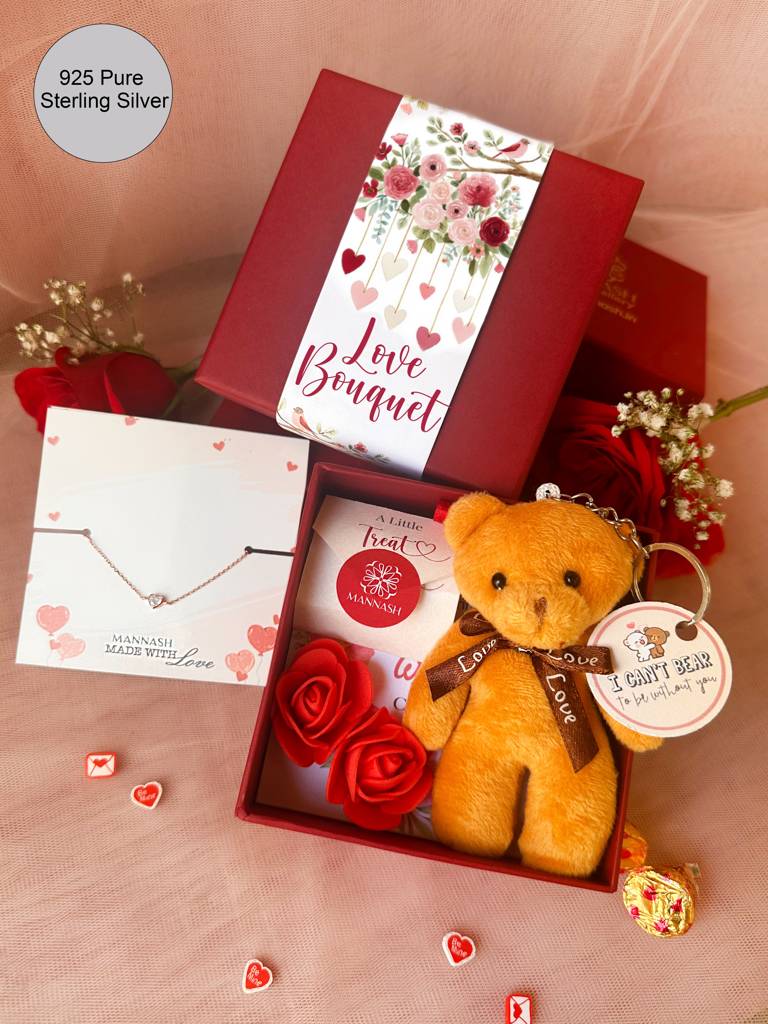 Mannash Romantic Love Bouquet Valentine Gift Box With Silver Bracelet : MZRVHB971D2399