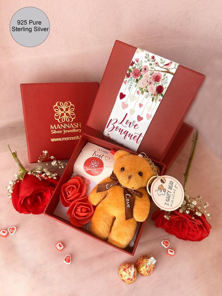 Mannash Romantic Love Bouquet Valentine Gift Box With Silver Bracelet : MZRVHB971D2399