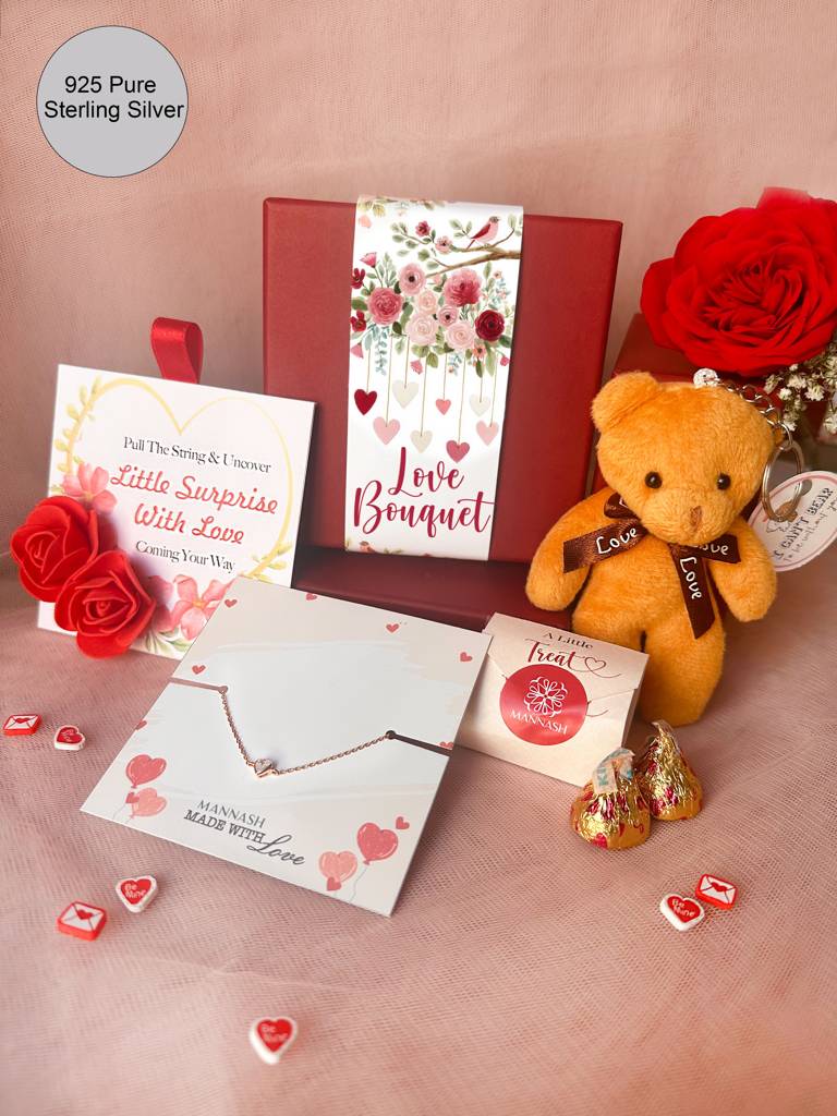 Mannash Romantic Love Bouquet Valentine Gift Box With Silver Bracelet : MZRVHB971D2399