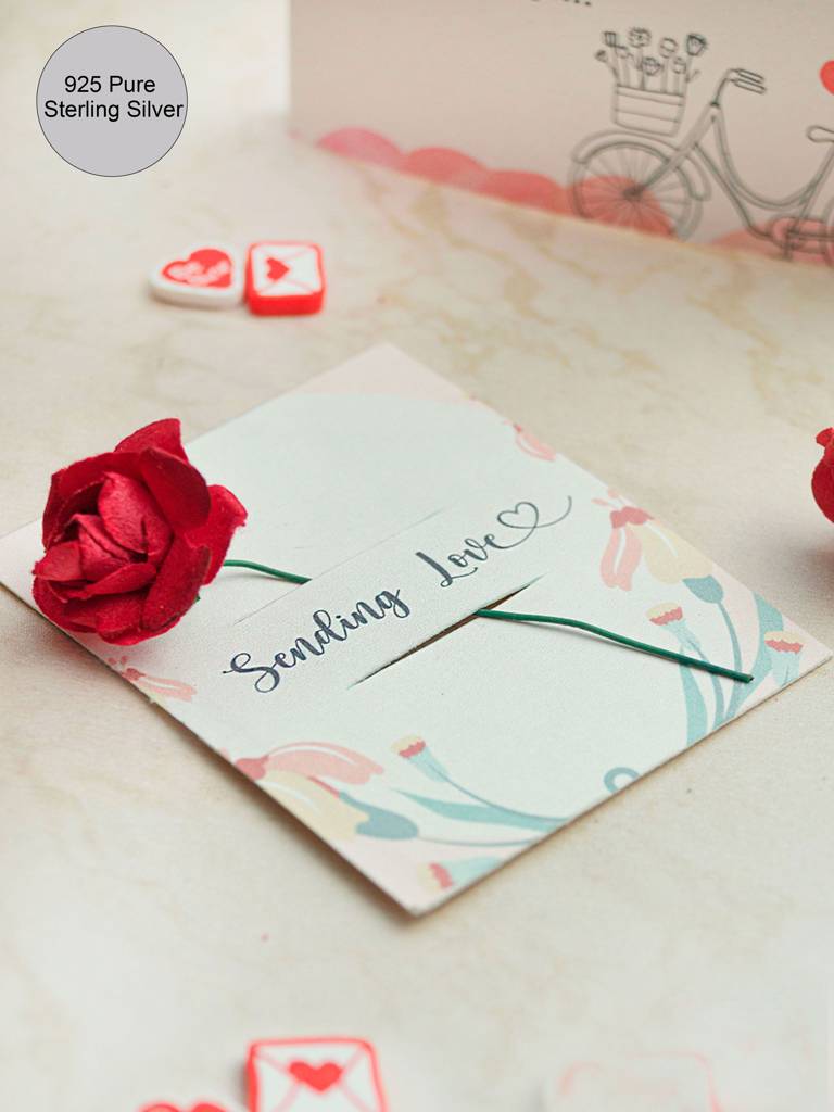 Mannash Blooming Love Valentine Gift Hamper Solitaire Heart Silver Ring : MZRVHR973D2401