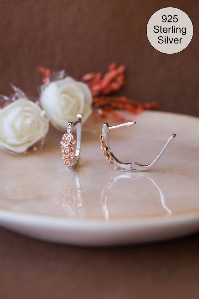 Mannash Garden Of Happiness Two Tone Sterling Silver Hoop Earrings : MZTEH951D2375