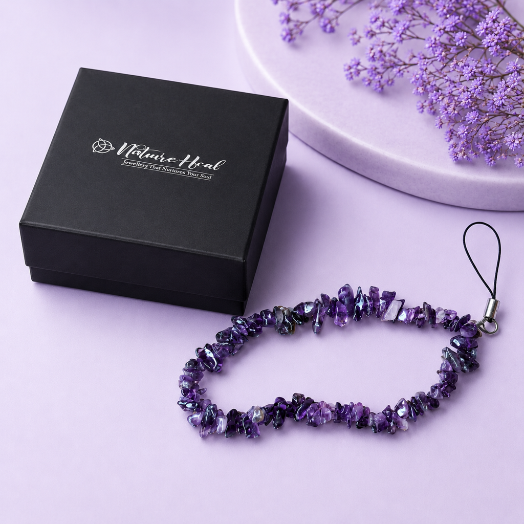 Healing Crystal Amethyst Mobile Charm – Natural Gemstone For Protection, Calmness & Gifting : AMETHYST-MOBILE-CHARM