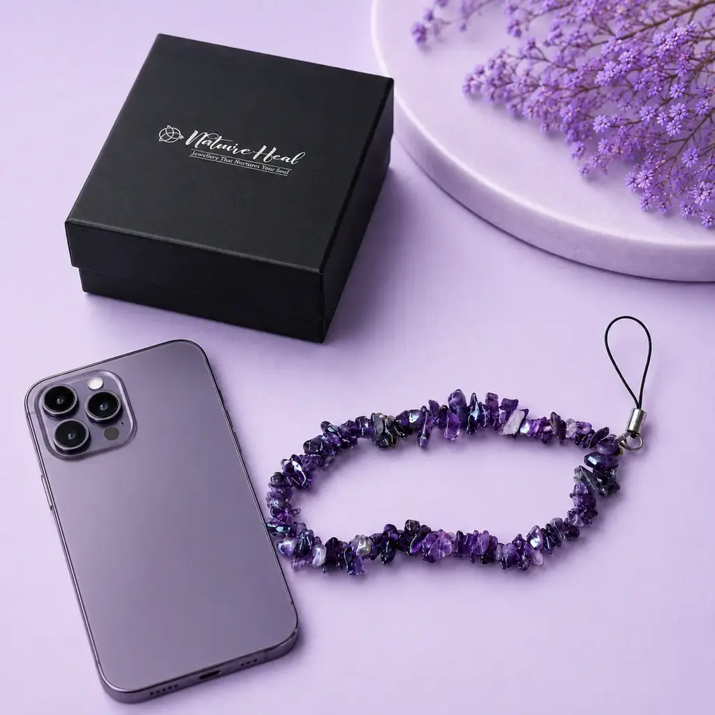Healing Crystal Amethyst Mobile Charm – Natural Gemstone For Protection, Calmness & Gifting : AMETHYST-MOBILE-CHARM