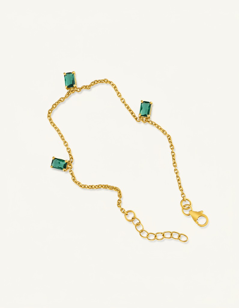 Elegant Green Gemstone Chain Bracelet : JEW-BRC-GLD-001