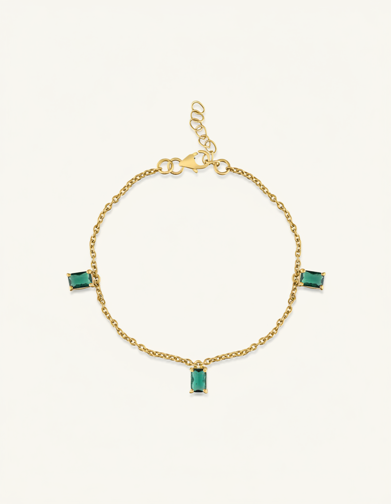 Elegant Green Gemstone Chain Bracelet : JEW-BRC-GLD-001
