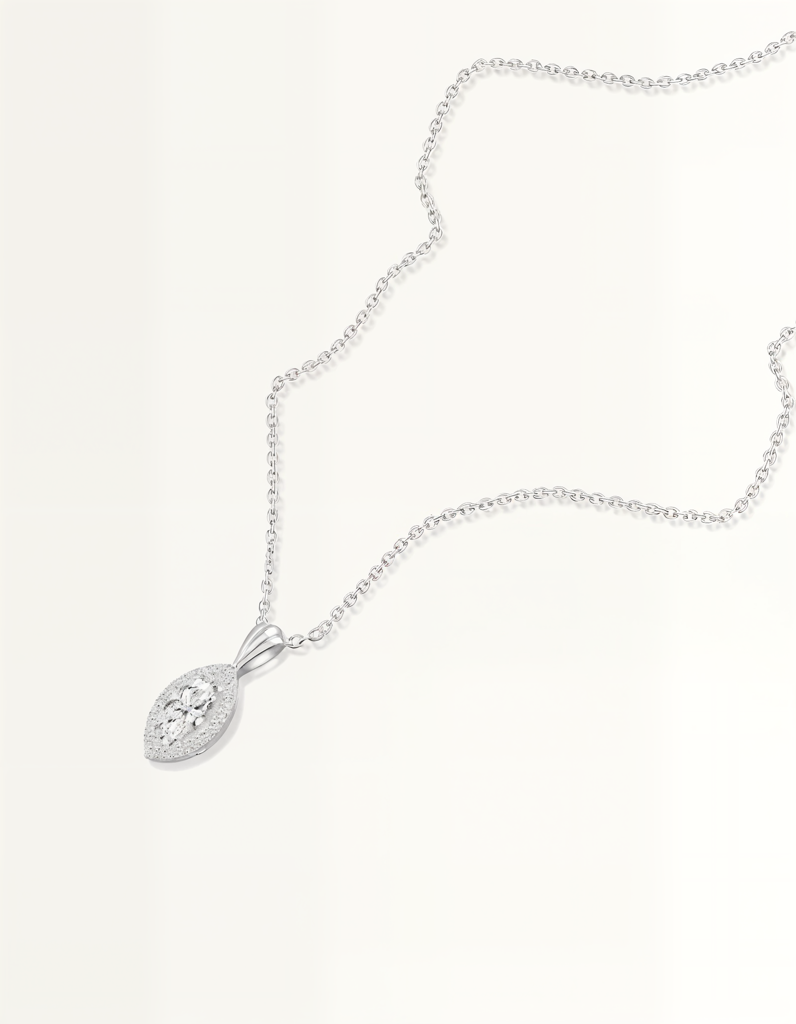 Marquise Halo Pendant Necklace : JEW-PCH-SLV-011