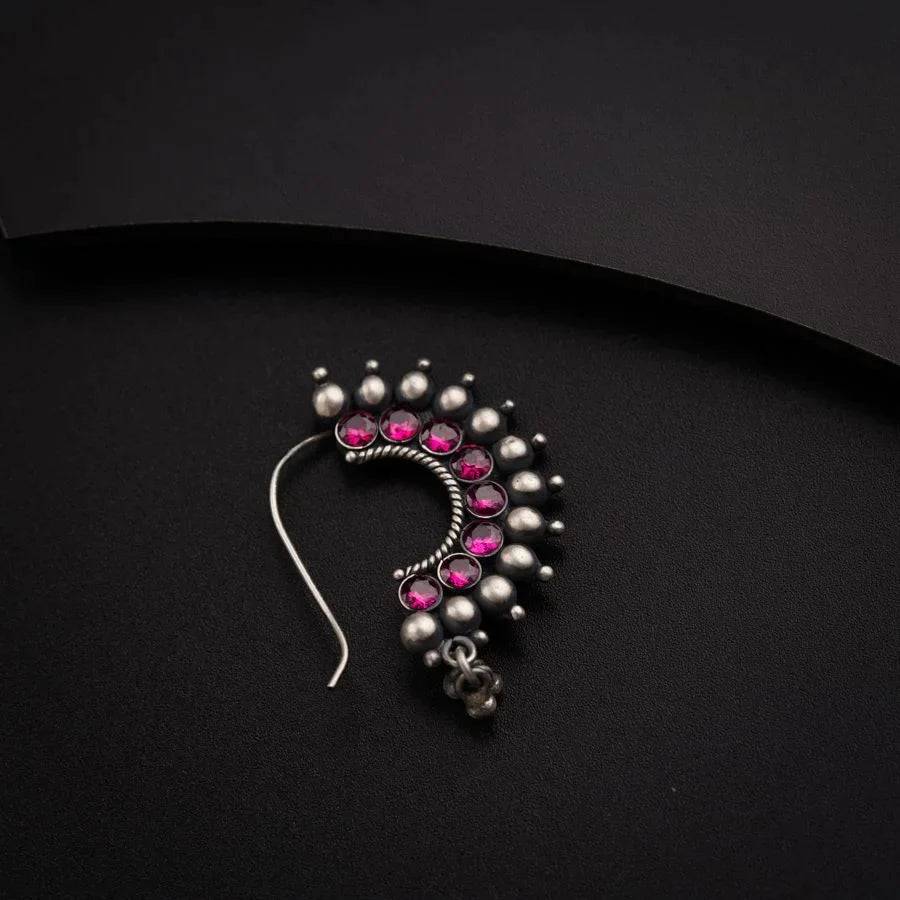 Karwar Nath : Pink (Left) : silver_nath_karwar_pink_left_pierced_oxidized
