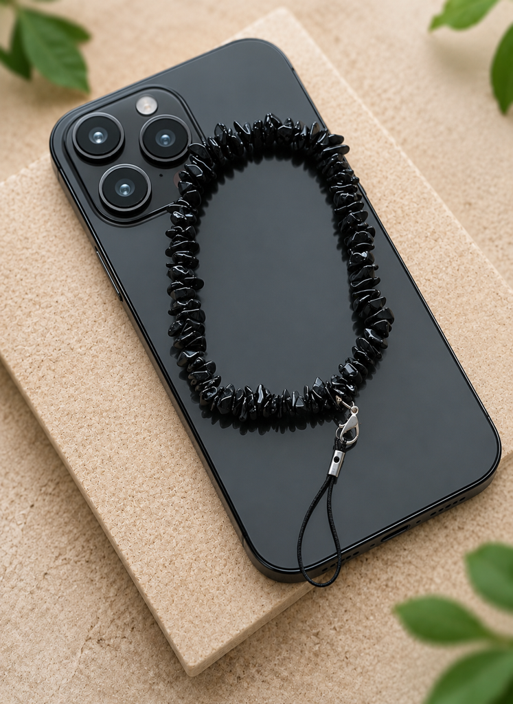 Black Obsidian Healing Crystal Mobile Charm - Natural Gemstone Phone Charm For Protection : OBSIDIAN-MOBILE-CHARM