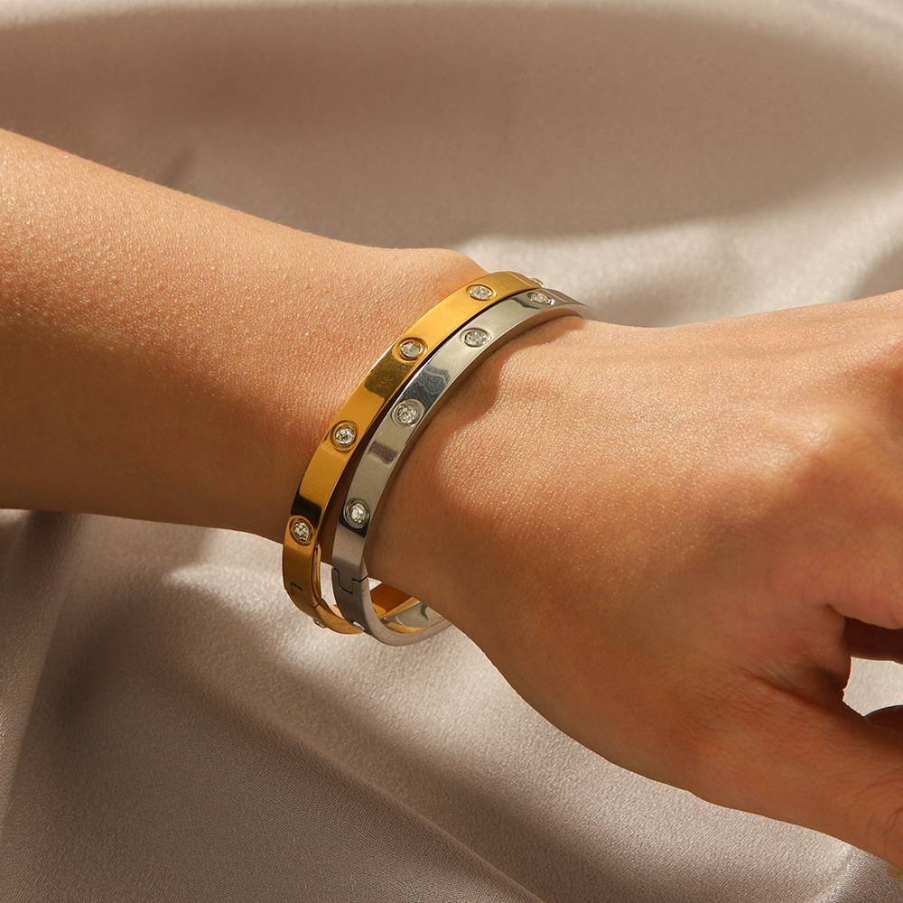 18K Plated Waterproof Anti-Tarnish Zircon  Bangle Bracelet : ASJ0125B2295G