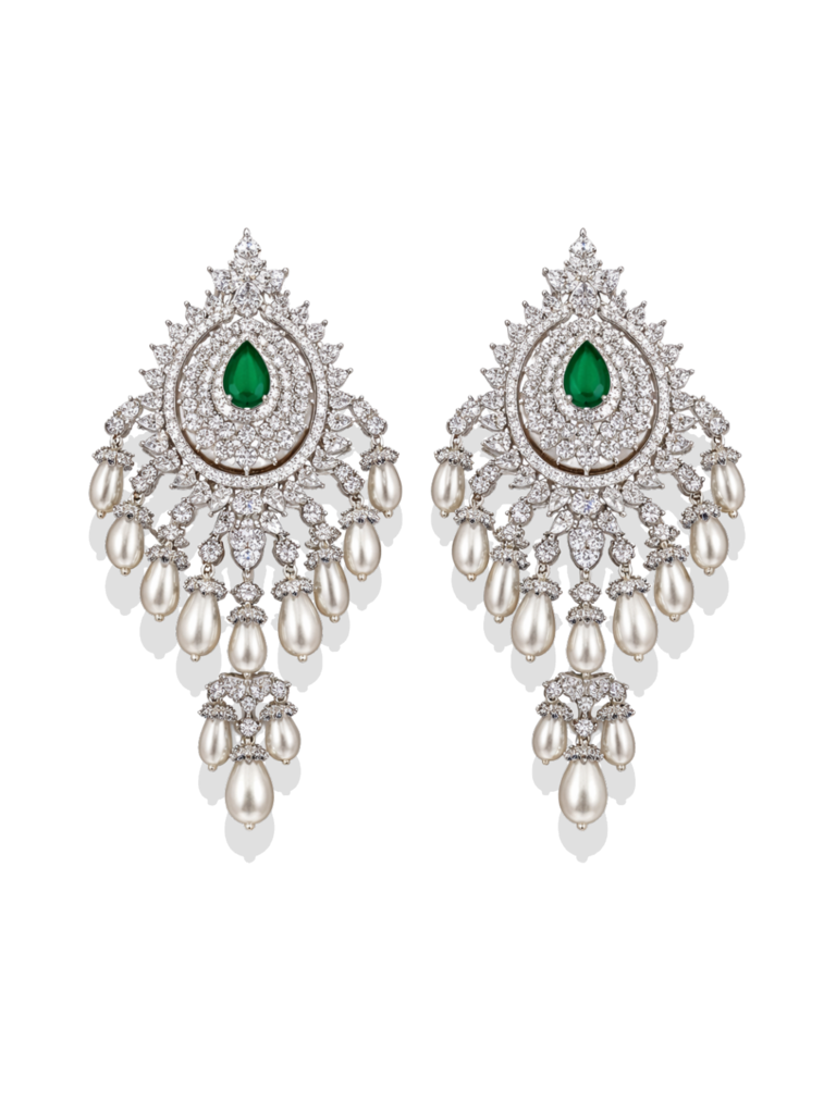 Emerald Teardrop Zircon Chandelier Earrings : PR-216E