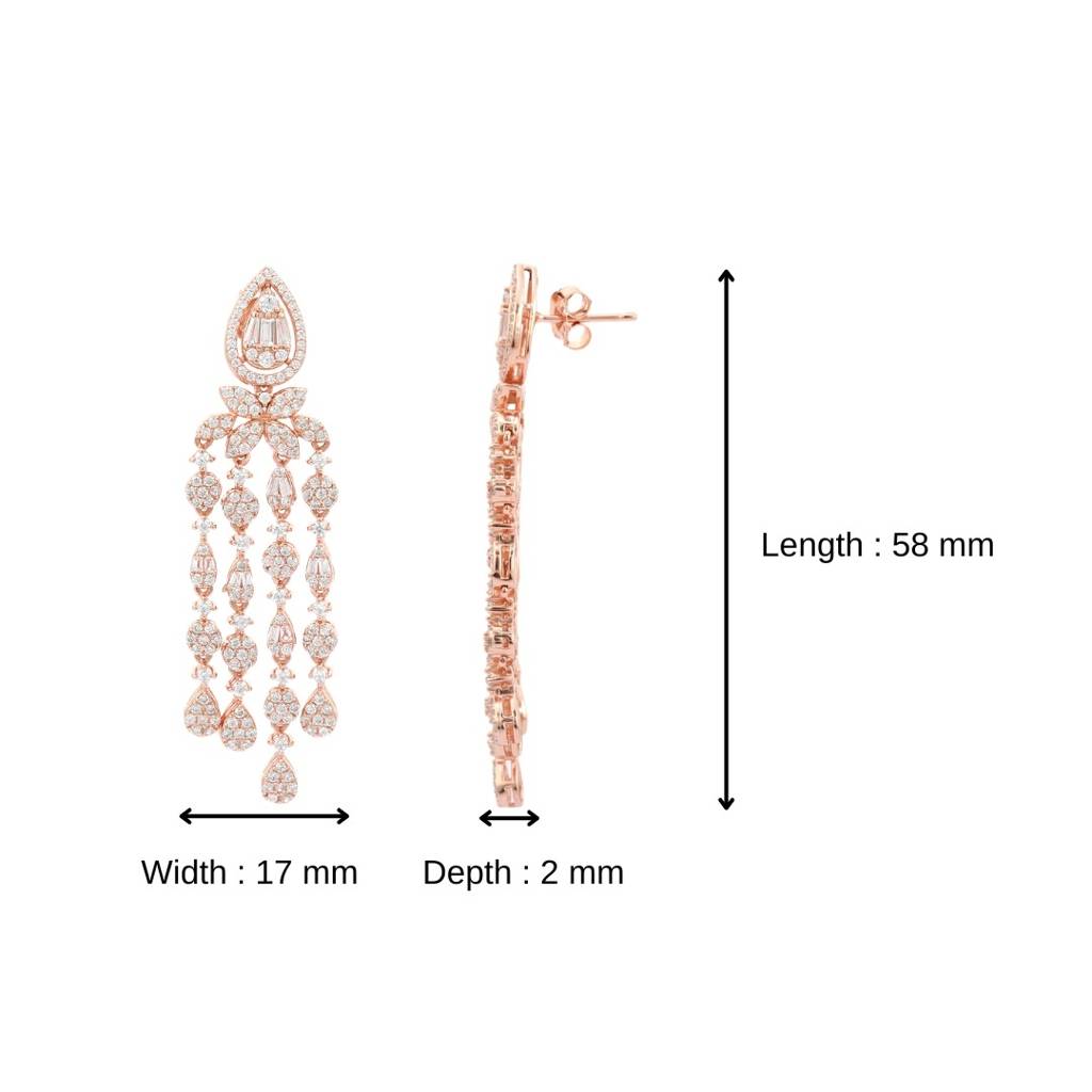 925 Silver Long Dangle Earrings With Clustered Cz Diamonds Accents : NFL13