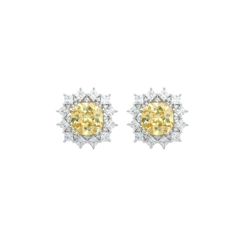 Snowflake Cz Crystals Yellow Diamond Stud Earrings In 925 Silver : NFL22