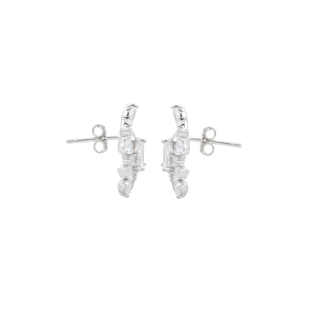 Leaf Pattern Stud Earrings With Marquise Cut Cz Diamonds In 925 Silver : NFL2