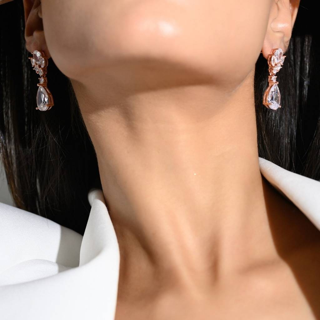 925 Silver Pear Drop Cz Diamond Dangle Earrings : NFL25