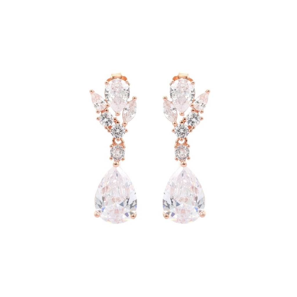 925 Silver Pear Drop Cz Diamond Dangle Earrings : NFL25