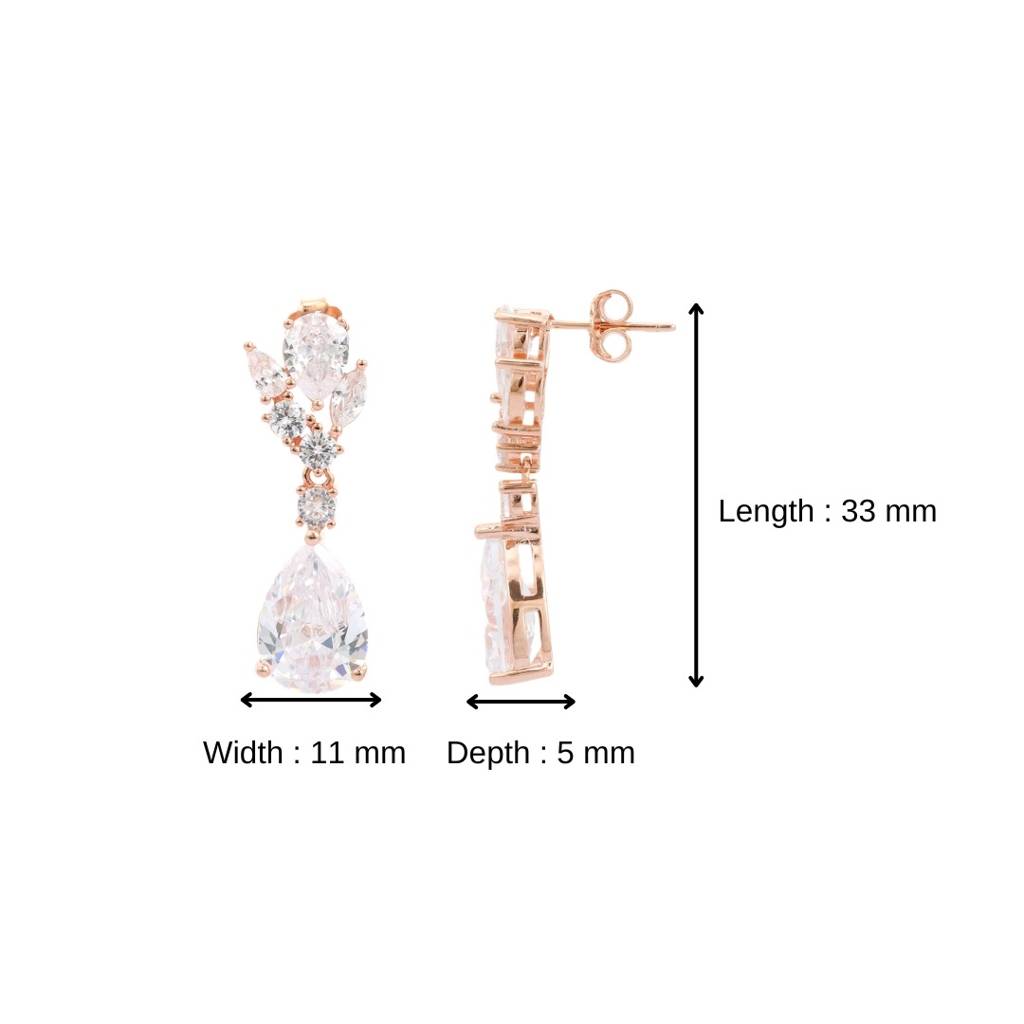 925 Silver Pear Drop Cz Diamond Dangle Earrings : NFL25