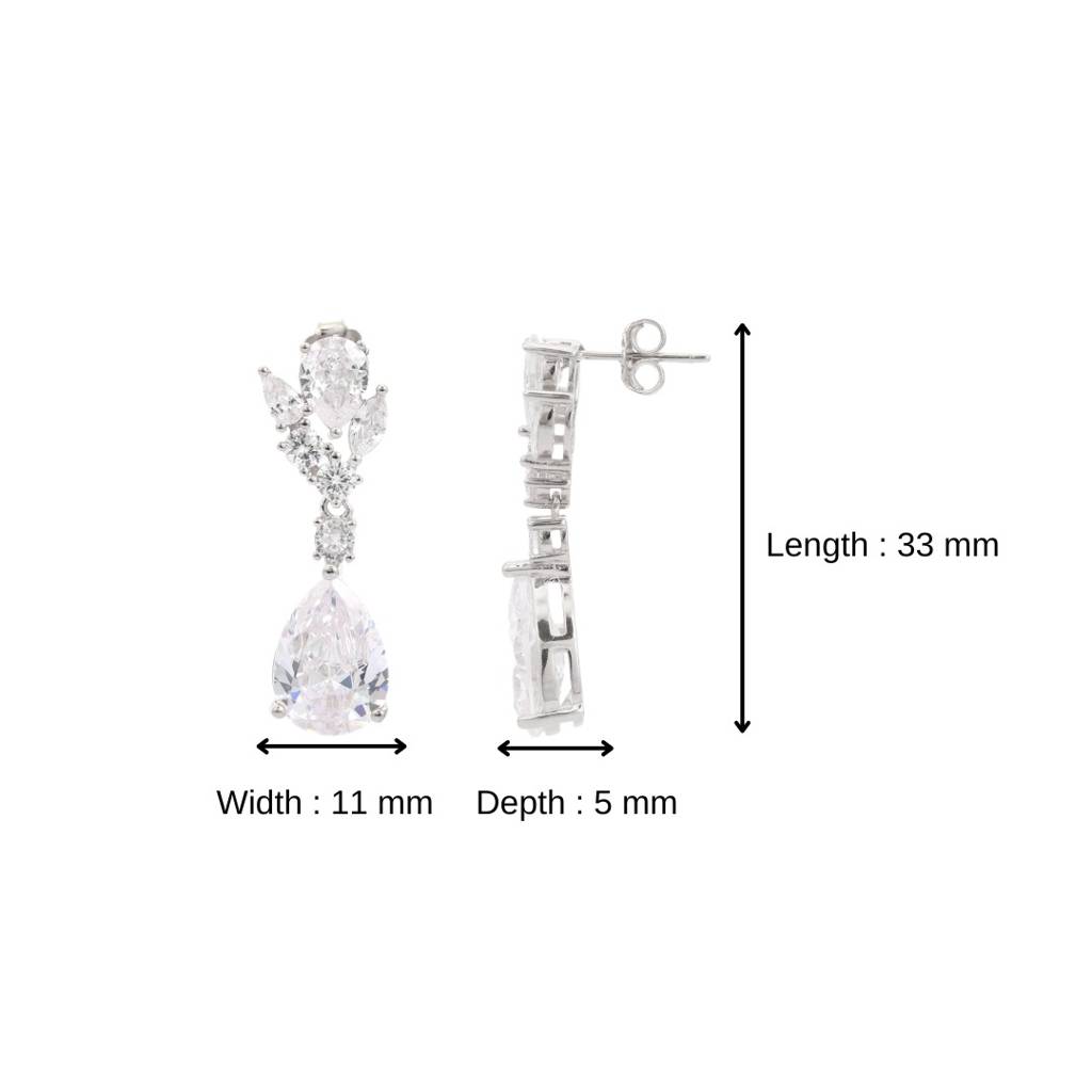 925 Silver Pear Drop Cz Diamond Dangle Earrings : NFL26