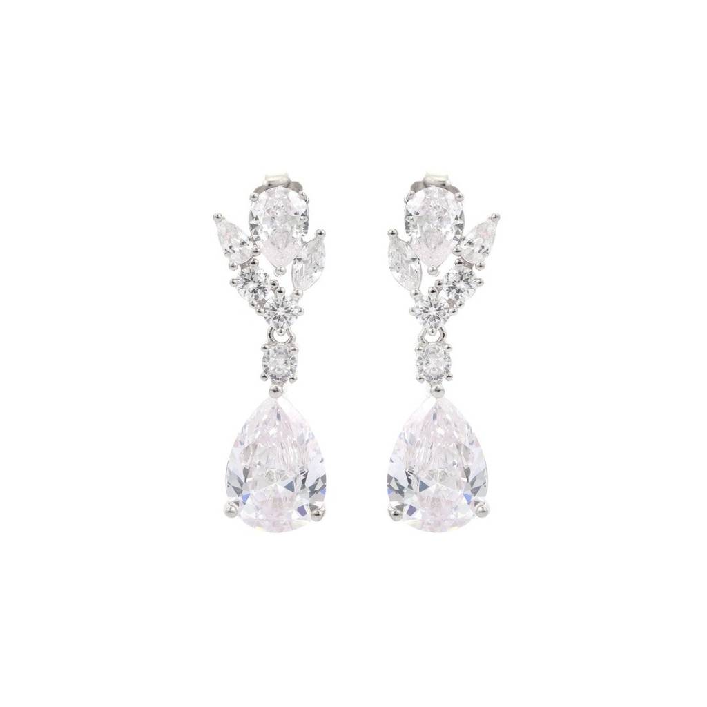 925 Silver Pear Drop Cz Diamond Dangle Earrings : NFL26