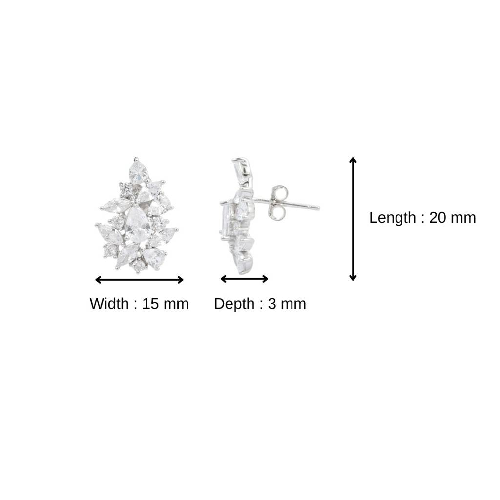 Leaf Pattern Stud Earrings With Marquise Cut Cz Diamonds In 925 Silver : NFL2