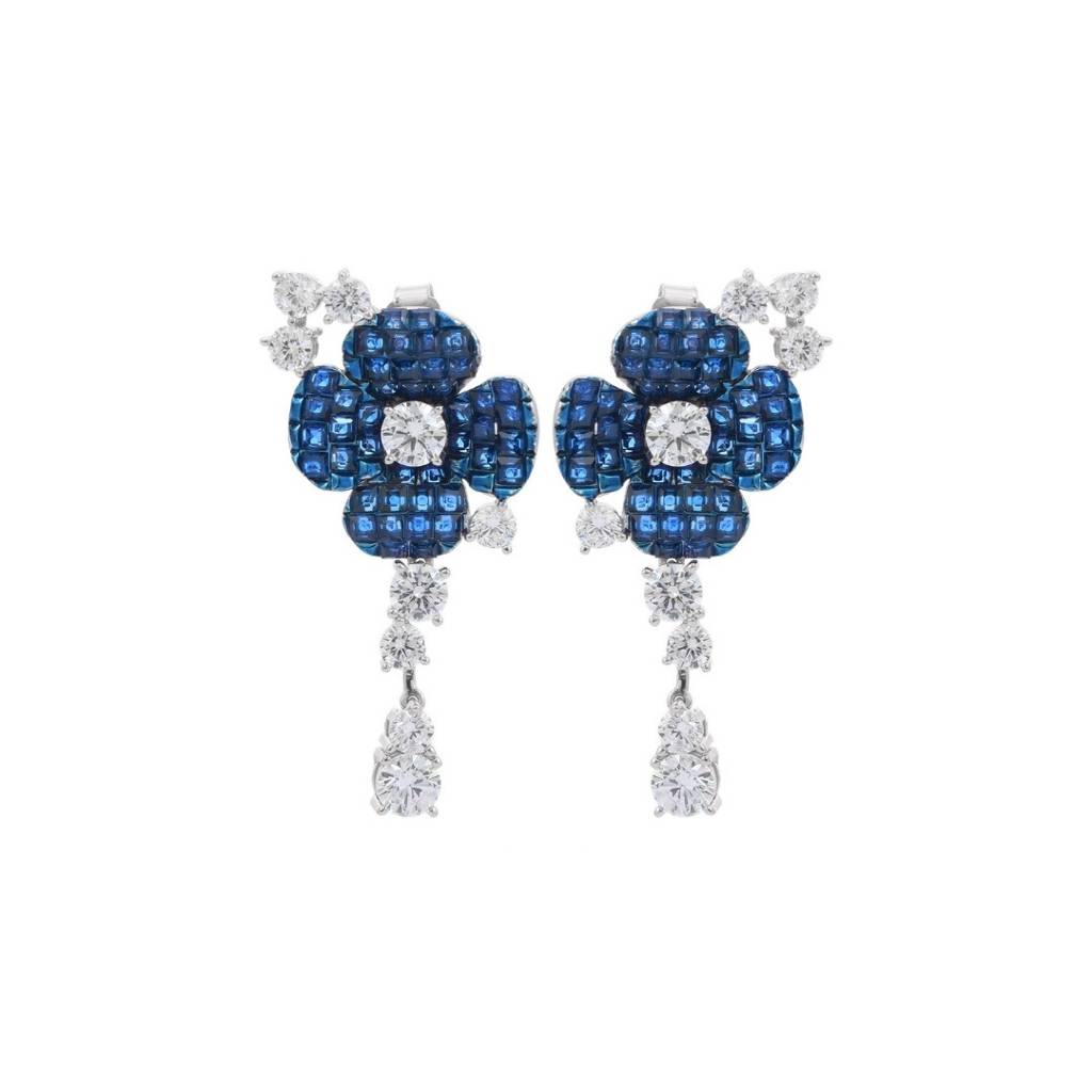925 Silver Flower Drop Dangle Earrings With Sparkling Cz Diamonds Accents : NFL40