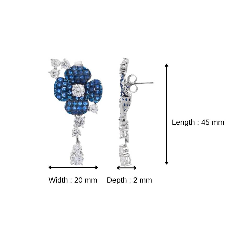 925 Silver Flower Drop Dangle Earrings With Sparkling Cz Diamonds Accents : NFL40