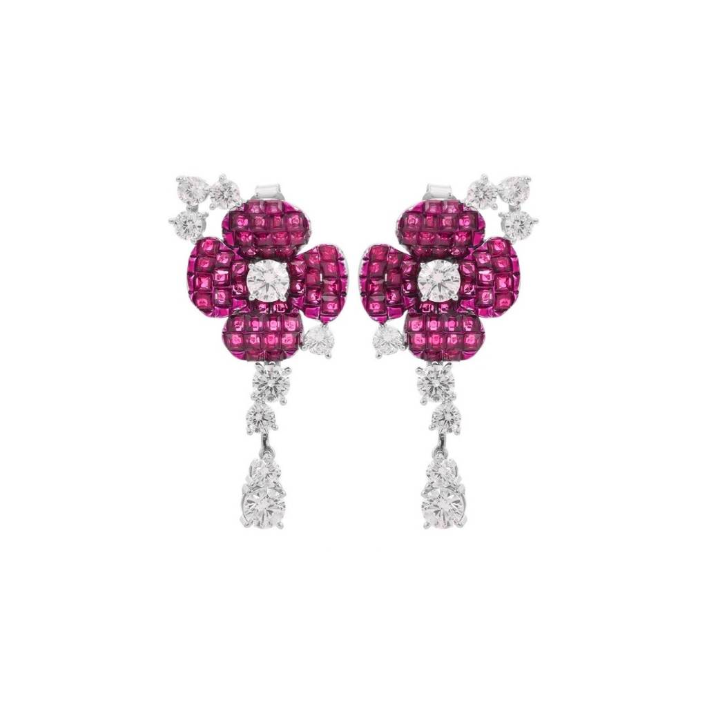 925 Silver Flower Drop Dangle Earrings With Sparkling Cz Diamonds Accents : NFL42