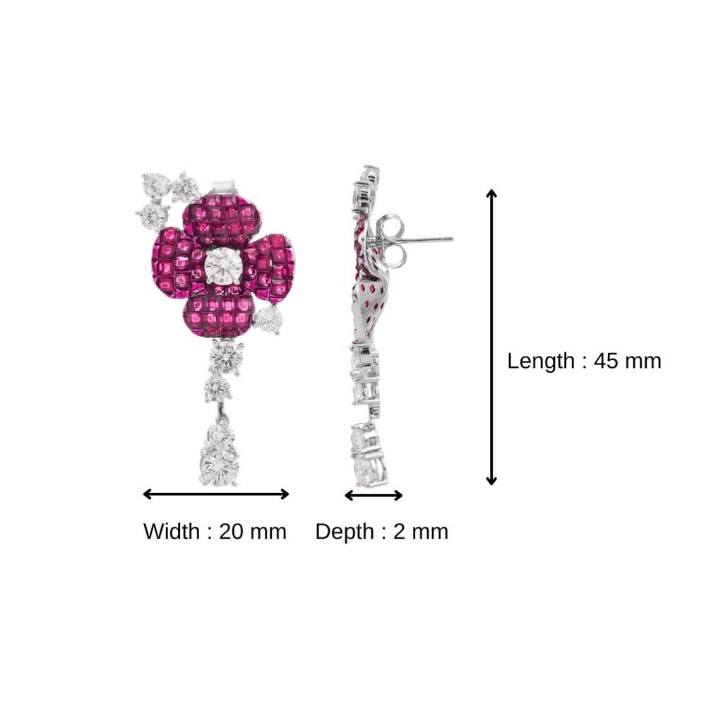 925 Silver Flower Drop Dangle Earrings With Sparkling Cz Diamonds Accents : NFL42