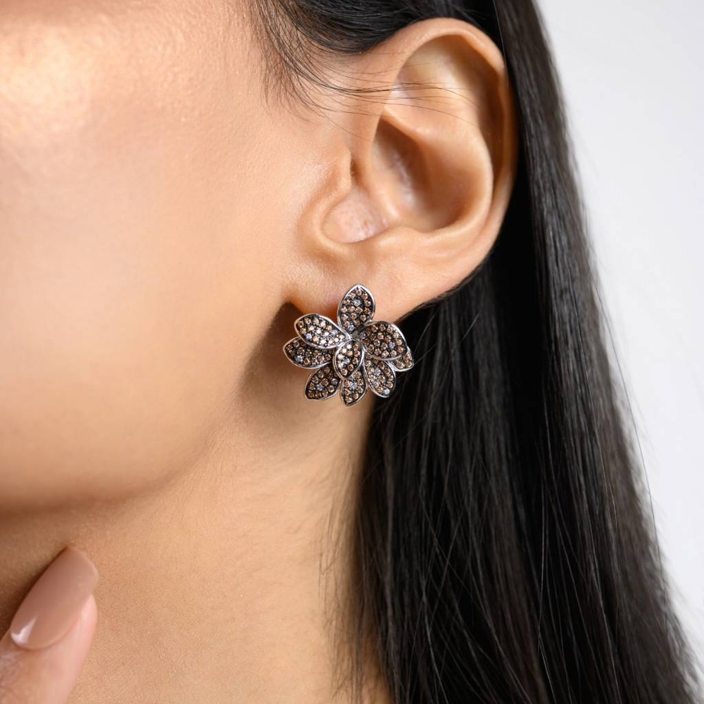 Antique Lily Flower Earrings With Stunning Colorful Cz Diamonds : NFL43