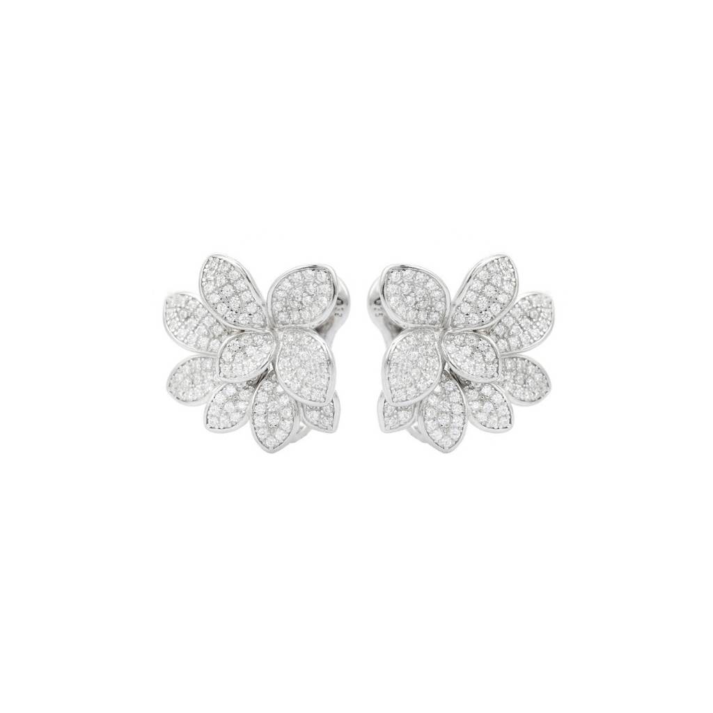 925 Silver Flower Stud Earrings With Cz Diamond Crystals : NFL44