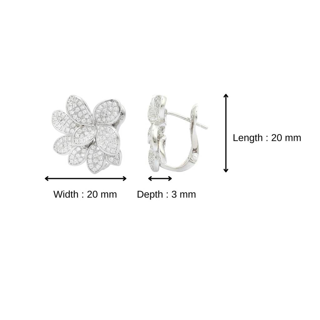 925 Silver Flower Stud Earrings With Cz Diamond Crystals : NFL44