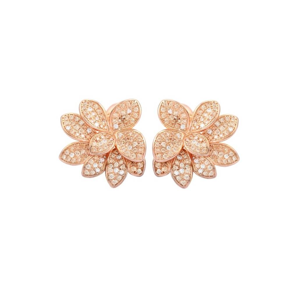 Rose Gold Flower Stud Earrings In 925 Silver With Sparkling Cz Diamonds : NFL45