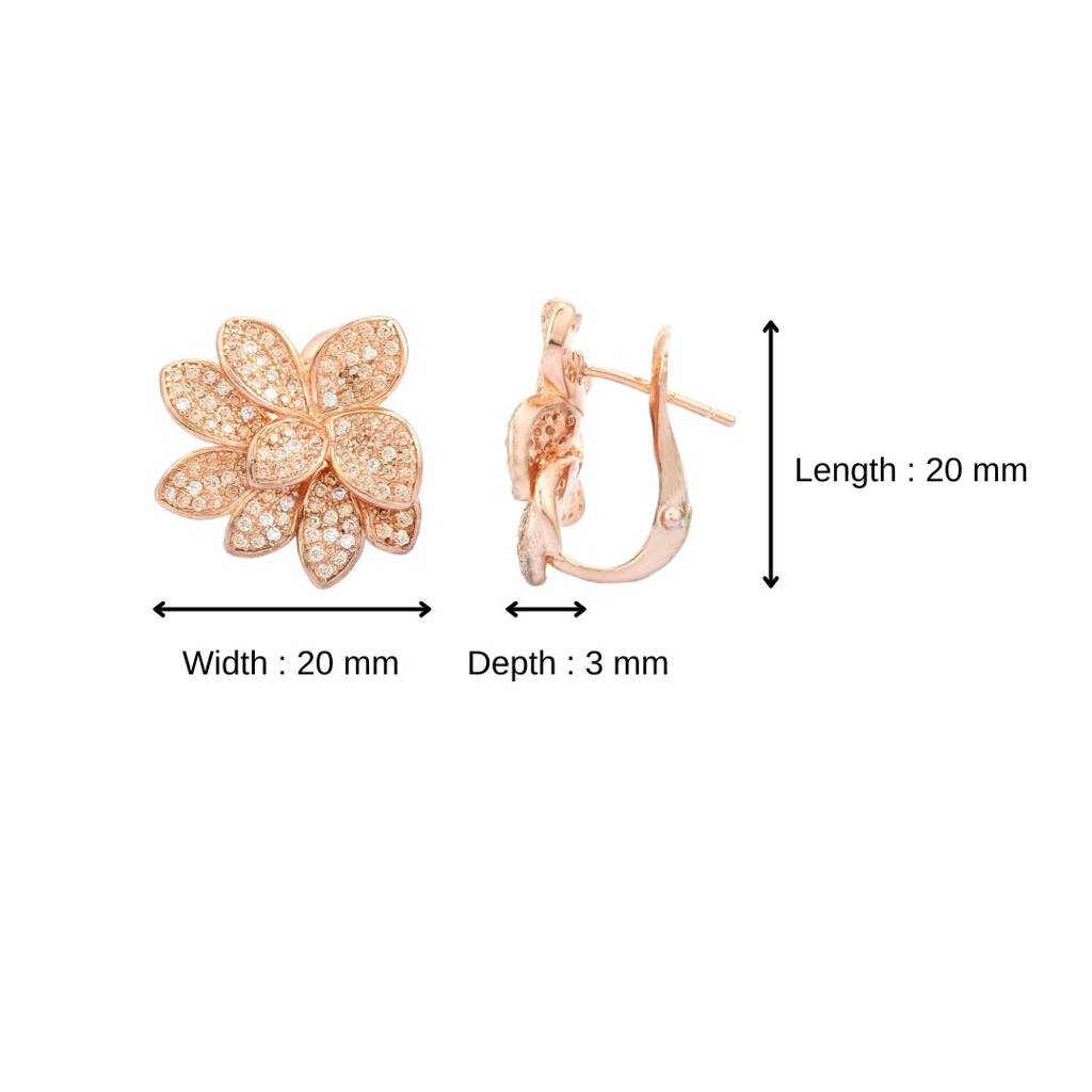 Rose Gold Flower Stud Earrings In 925 Silver With Sparkling Cz Diamonds : NFL45