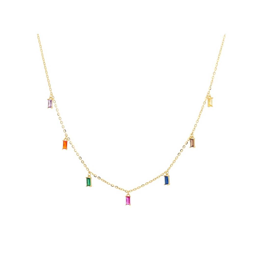 Colourful Dainty Cz Diamond Charm Necklace In 925 Silver : NFL62