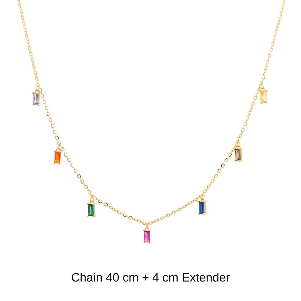 Colourful Dainty Cz Diamond Charm Necklace In 925 Silver : NFL62