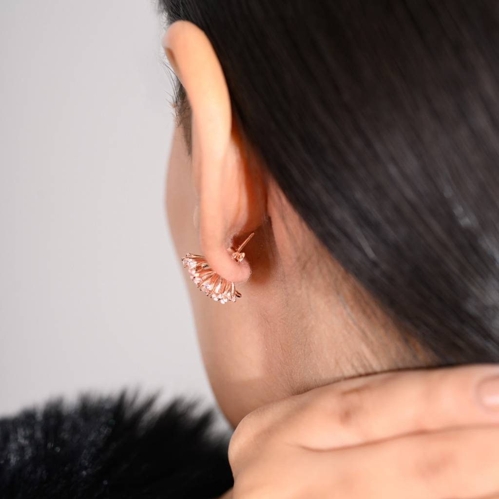 Rose Gold Snowflake Spikes Earrings In 925 Silver : NFL65