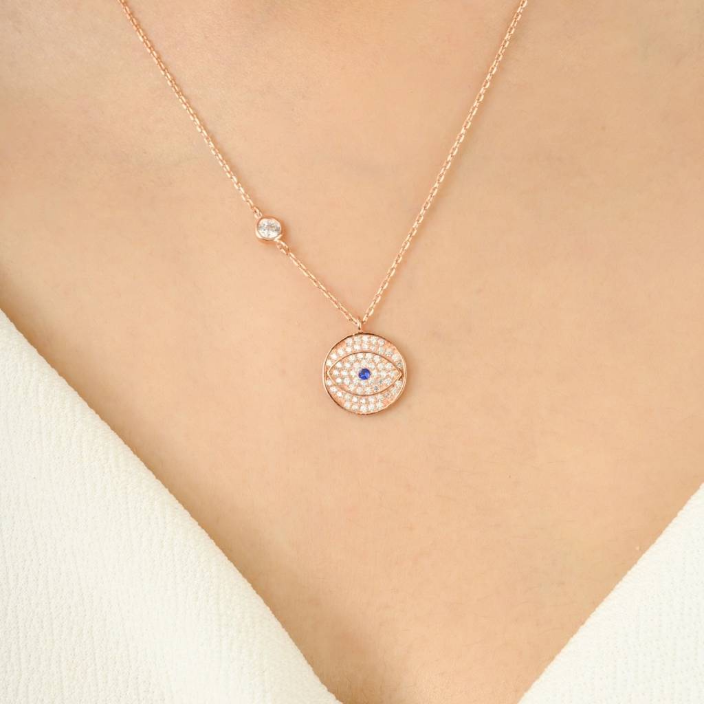 Evil Eye Hamsa Charm Pendant Necklace In 925 Silver : NFL70