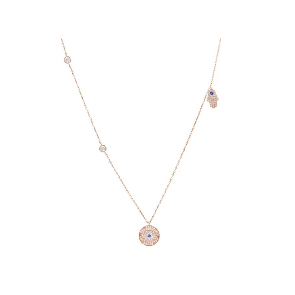 Evil Eye Hamsa Charm Pendant Necklace In 925 Silver : NFL70