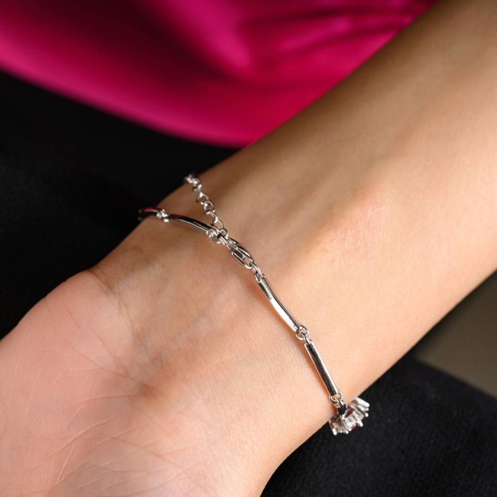 925 Silver Flower Charm Adjustable Tennis Bracelet With Cz Diamond Crystals : NFL73