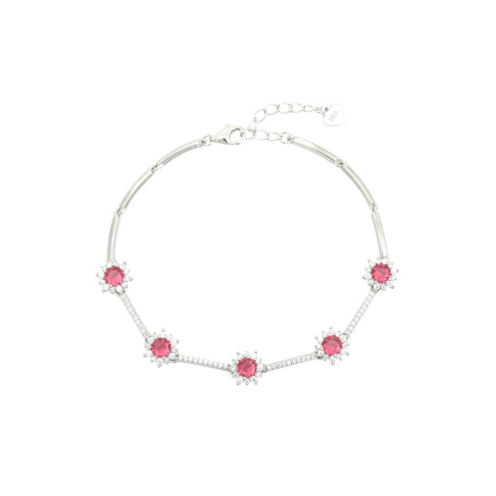 925 Silver Flower Charm Adjustable Tennis Bracelet With Cz Diamond Crystals : NFL73