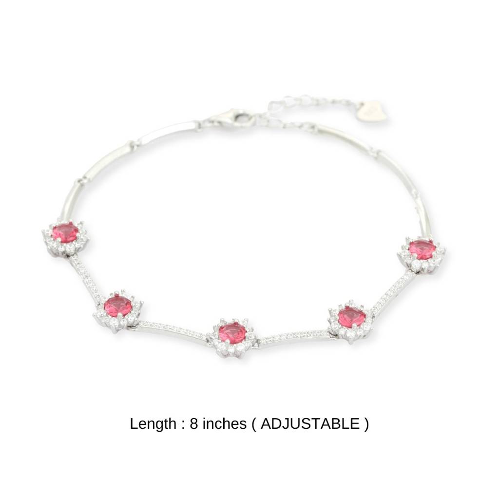 925 Silver Flower Charm Adjustable Tennis Bracelet With Cz Diamond Crystals : NFL73