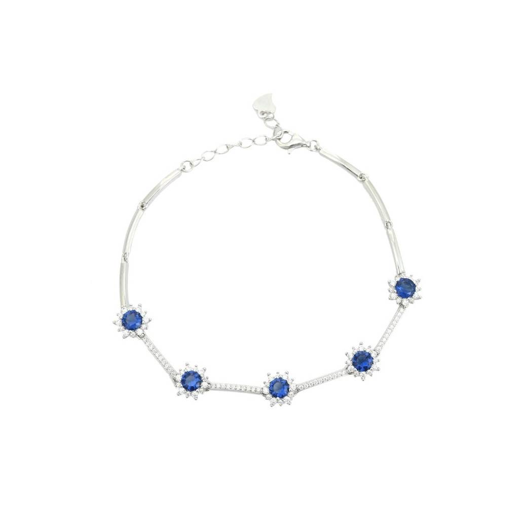 925 Silver Flower Charm Adjustable Tennis Bracelet With Cz Diamond Crystals : NFL74