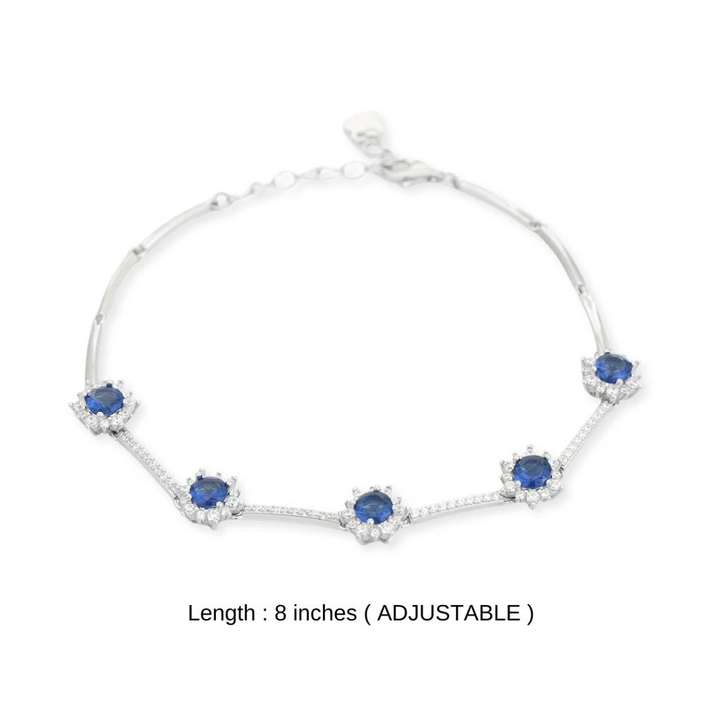 925 Silver Flower Charm Adjustable Tennis Bracelet With Cz Diamond Crystals : NFL74