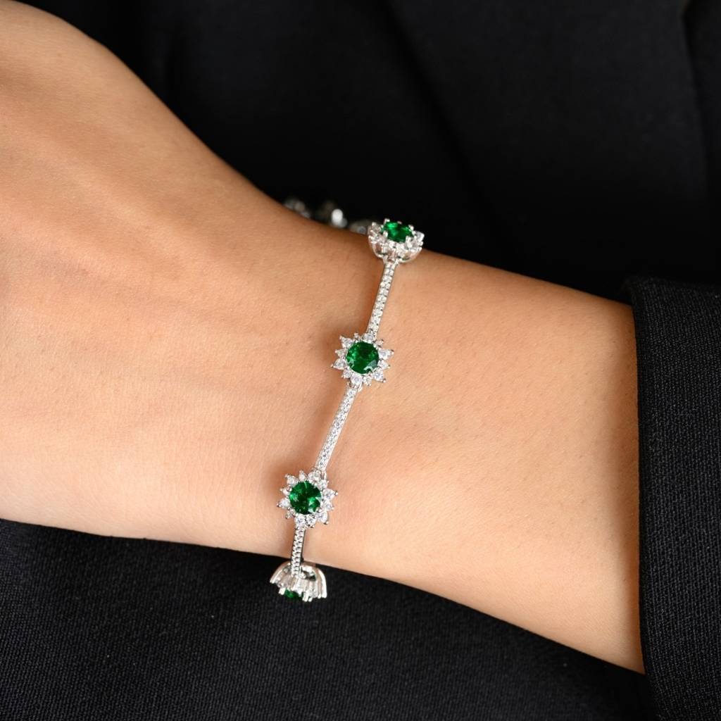 925 Silver Flower Charm Adjustable Tennis Bracelet With Cz Diamond Crystals : NFL75