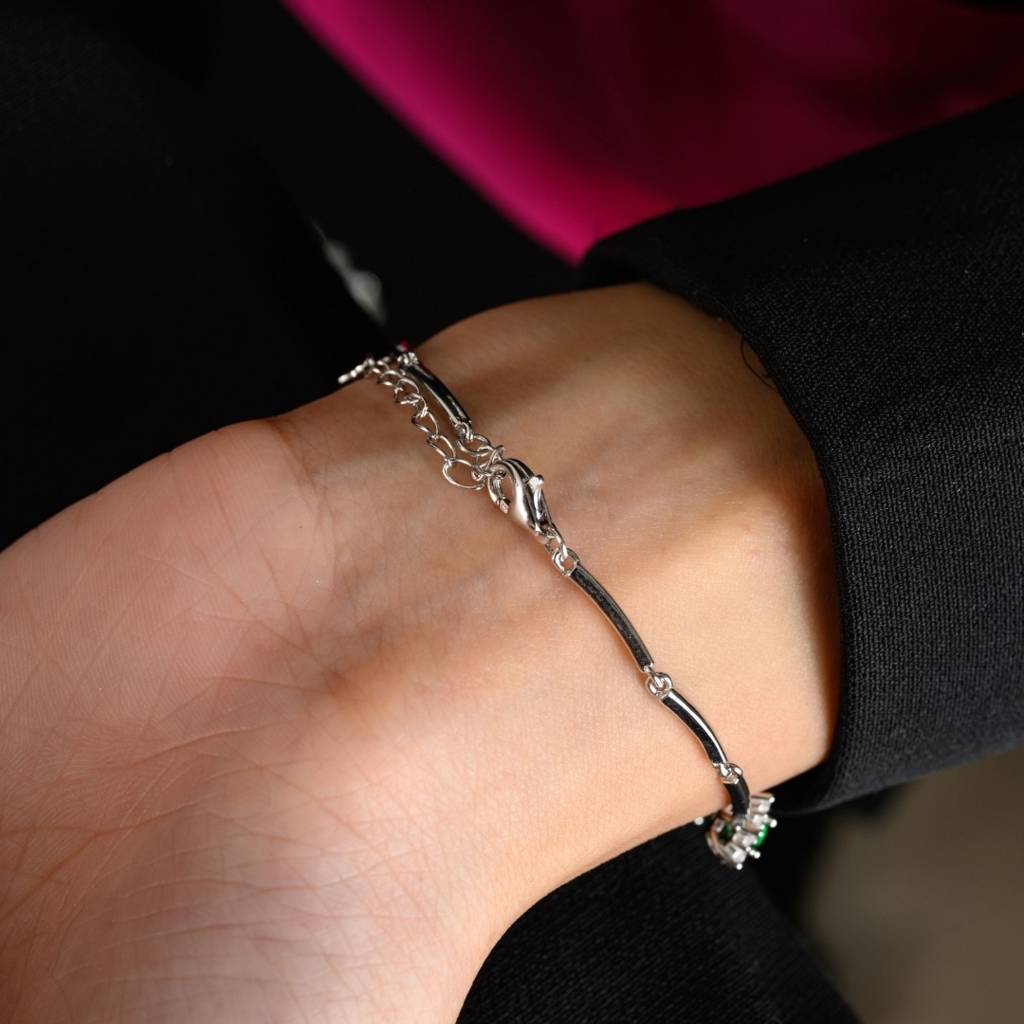 925 Silver Flower Charm Adjustable Tennis Bracelet With Cz Diamond Crystals : NFL75